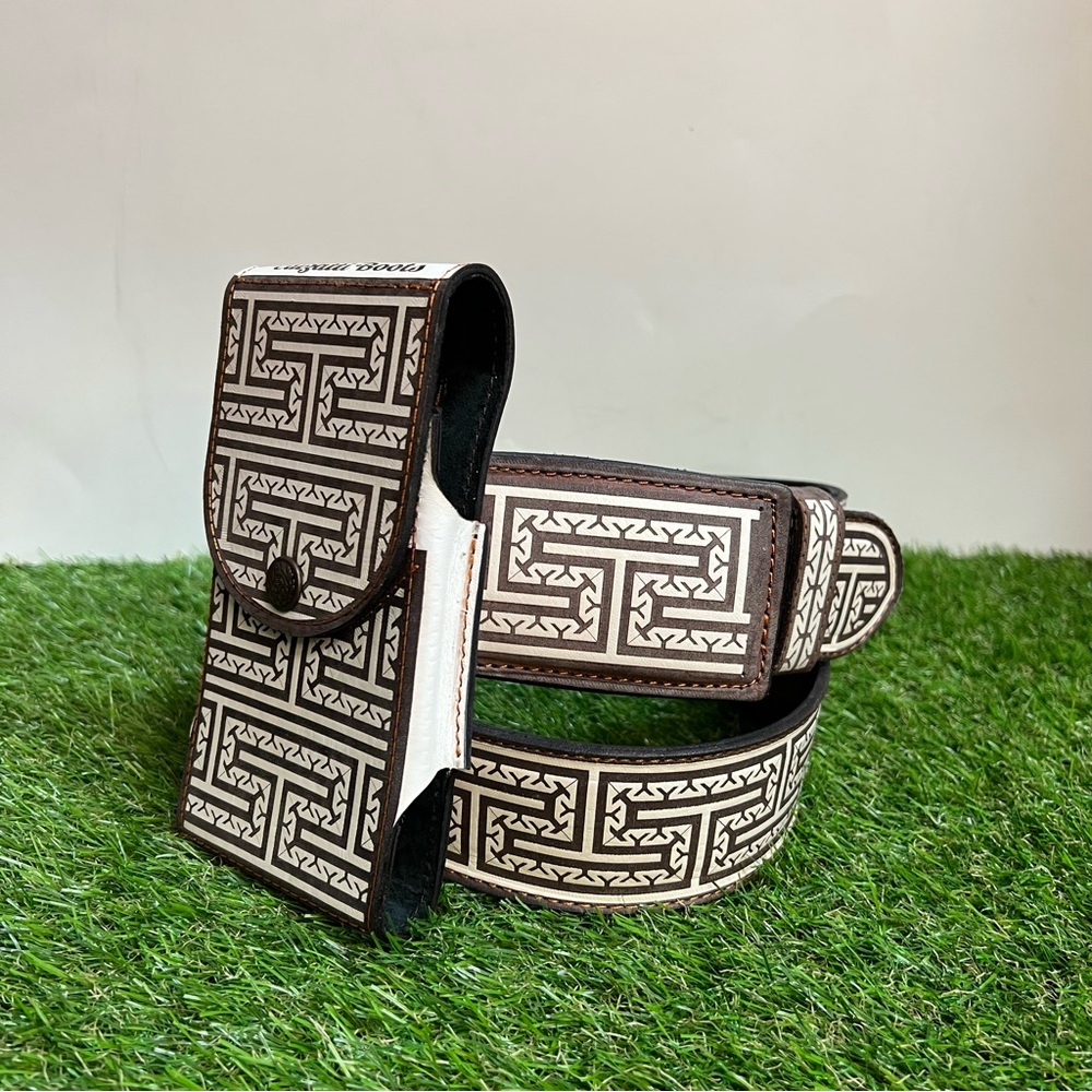 UNISEX WESTERN COWBOY BELT & PHONE LASER CASE Cinto Navajeado y Vaquero Rodeo